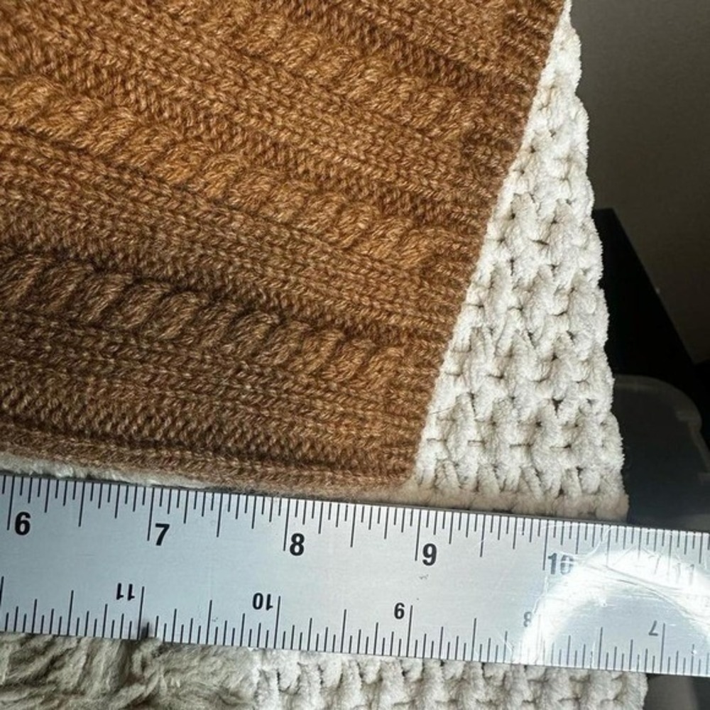 Iris & Ink Camel Brown Cable Knit Turtleneck Sweater Elbow Sleeve - Picture 8 of 9